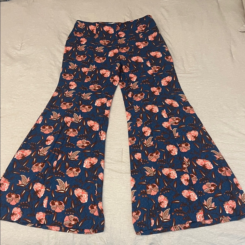 Anthropologie Blue and Pink Patterned Pants